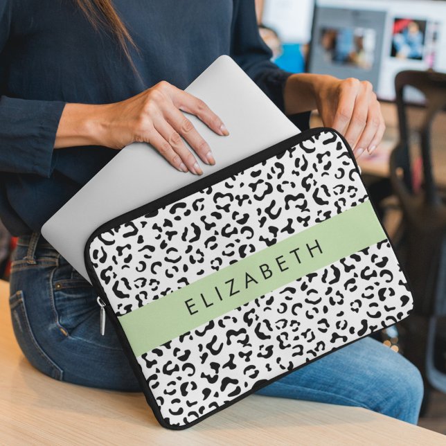 Leopard Print, Spots, Black and White, ditt namn Laptop Fodral (Skapare uppladdad)