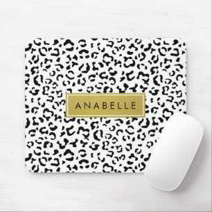 Leopard Print, Spots, Black and White, ditt namn Musmatta