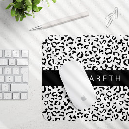 Leopard Print, Spots, Black and White, ditt namn Musmatta