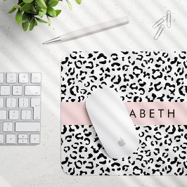 Leopard Print, Spots, Black and White, ditt namn Musmatta