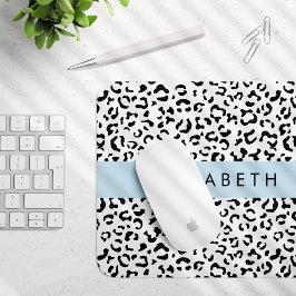 Leopard Print, Spots, Black and White, ditt namn Musmatta
