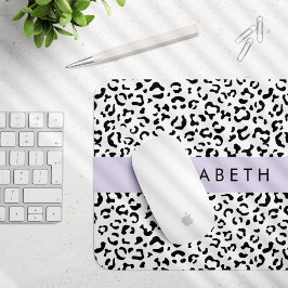 Leopard Print, Spots, Black and White, ditt namn Musmatta