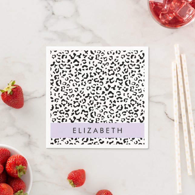 Leopard Print, Spots, Black and White, ditt namn Pappersservett (Insitu)