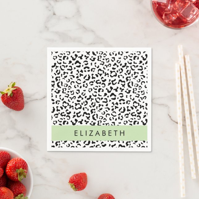 Leopard Print, Spots, Black and White, ditt namn Pappersservett (Insitu)