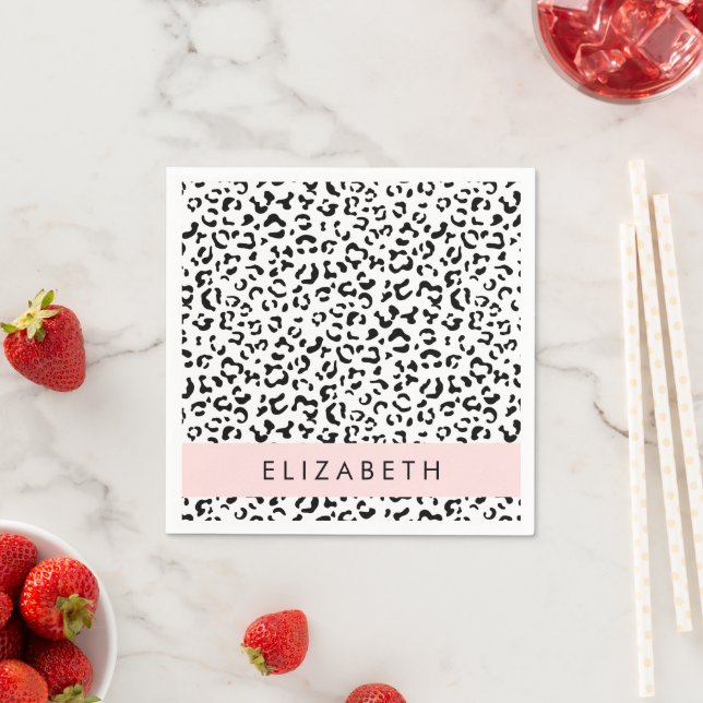 Leopard Print, Spots, Black and White, ditt namn Pappersservett (Insitu)