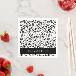 Leopard Print, Spots, Black and White, ditt namn Pappersservett