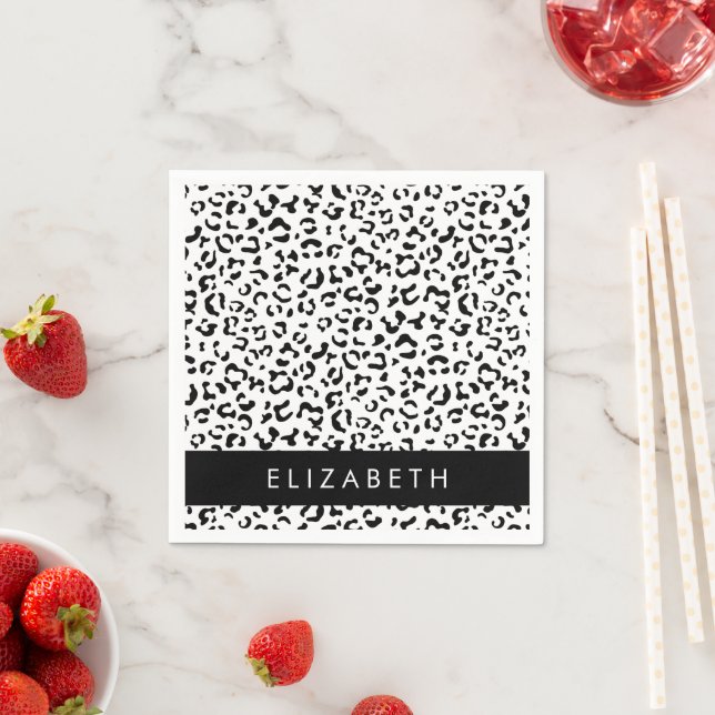 Leopard Print, Spots, Black and White, ditt namn Pappersservett (Insitu)