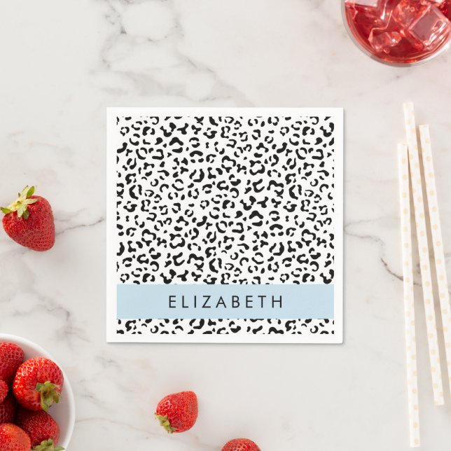 Leopard Print, Spots, Black and White, ditt namn Pappersservett (Insitu)