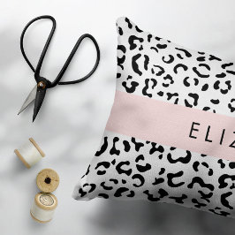 Leopard Print, Spots, Black and White, ditt namn Prydnadskudde