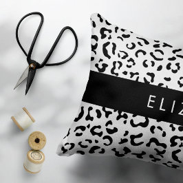 Leopard Print, Spots, Black and White, ditt namn Prydnadskudde
