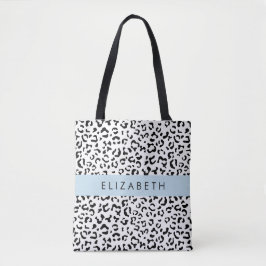 Leopard Print, Spots, Black and White, ditt namn Tygkasse