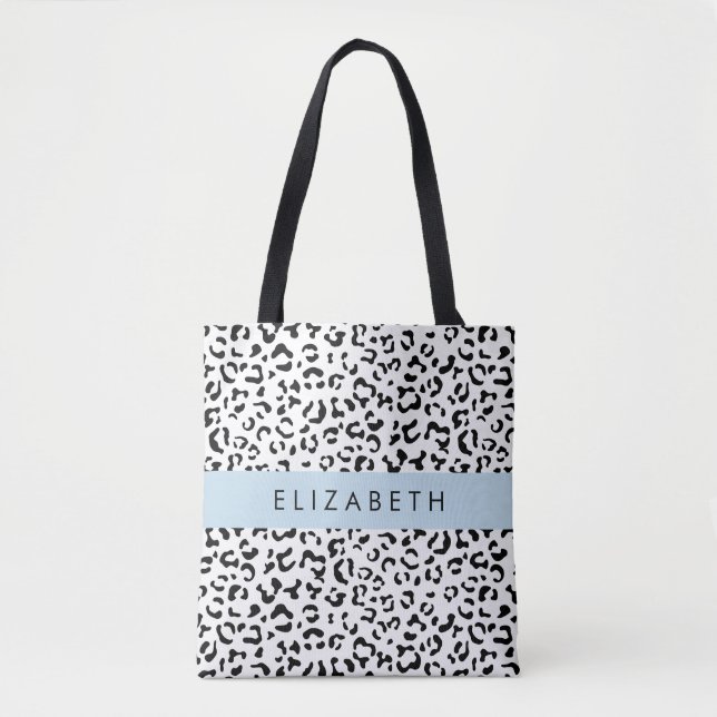 Leopard Print, Spots, Black and White, ditt namn Tygkasse (Framsida)