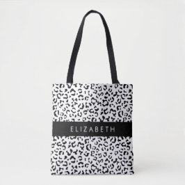 Leopard Print, Spots, Black and White, ditt namn Tygkasse