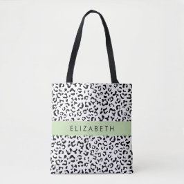 Leopard Print, Spots, Black and White, ditt namn Tygkasse