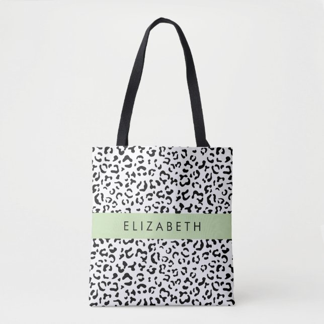 Leopard Print, Spots, Black and White, ditt namn Tygkasse (Framsida)