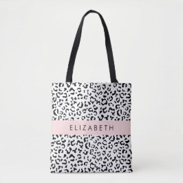 Leopard Print, Spots, Black and White, ditt namn Tygkasse