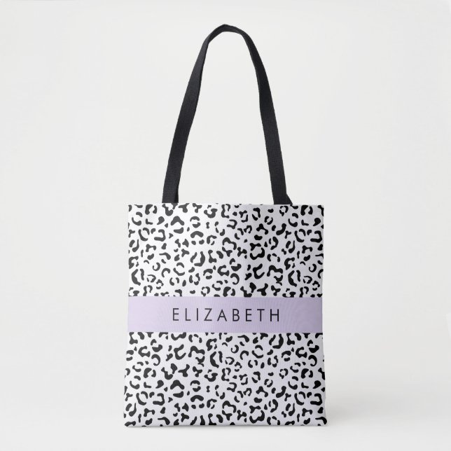Leopard Print, Spots, Black and White, ditt namn Tygkasse (Framsida)