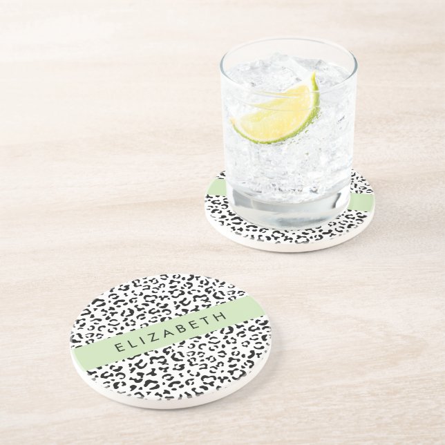 Leopard Print, Spots, Black and White, ditt namn Underlägg (Sidan)