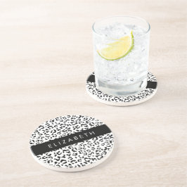 Leopard Print, Spots, Black and White, ditt namn Underlägg