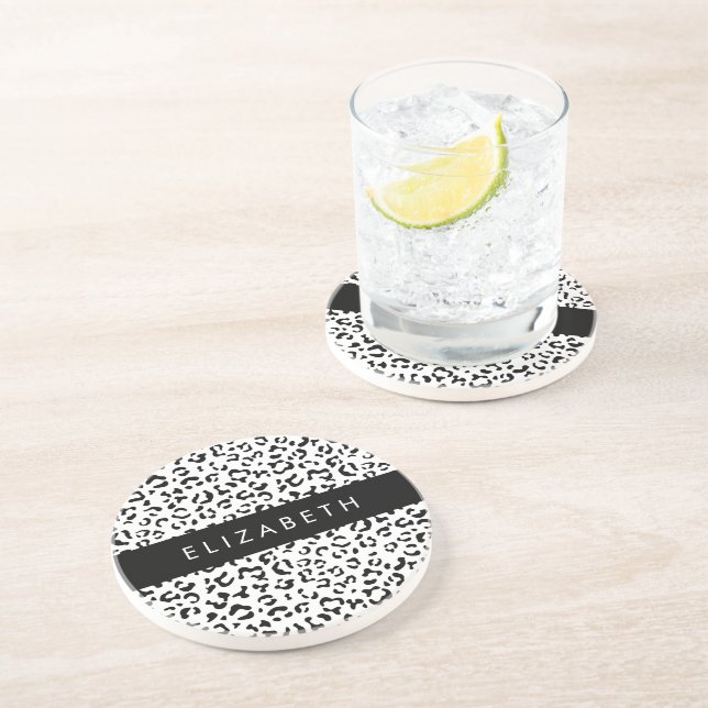 Leopard Print, Spots, Black and White, ditt namn Underlägg (Sidan)