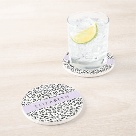 Leopard Print, Spots, Black and White, ditt namn Underlägg