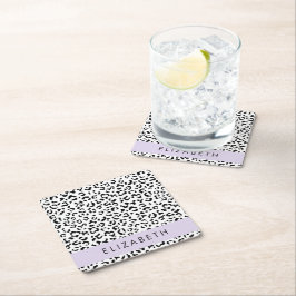 Leopard Print, Spots, Black and White, ditt namn Underlägg Papper Kvadrat