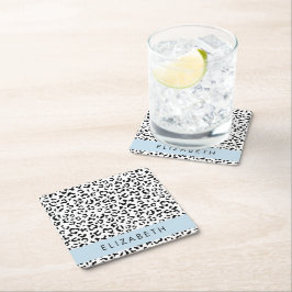 Leopard Print, Spots, Black and White, ditt namn Underlägg Papper Kvadrat
