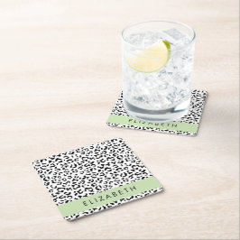 Leopard Print, Spots, Black and White, ditt namn Underlägg Papper Kvadrat