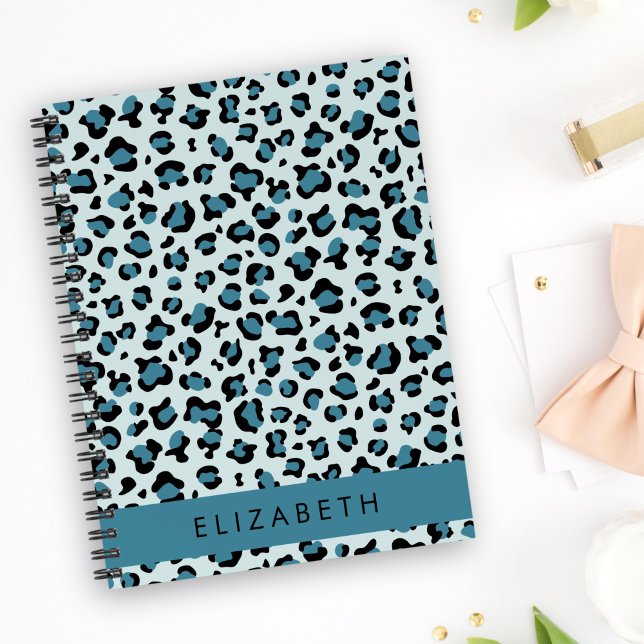 Leopard Print, Spots, Blue Leopard, ditt namn Anteckningsbok (Skapare uppladdad)