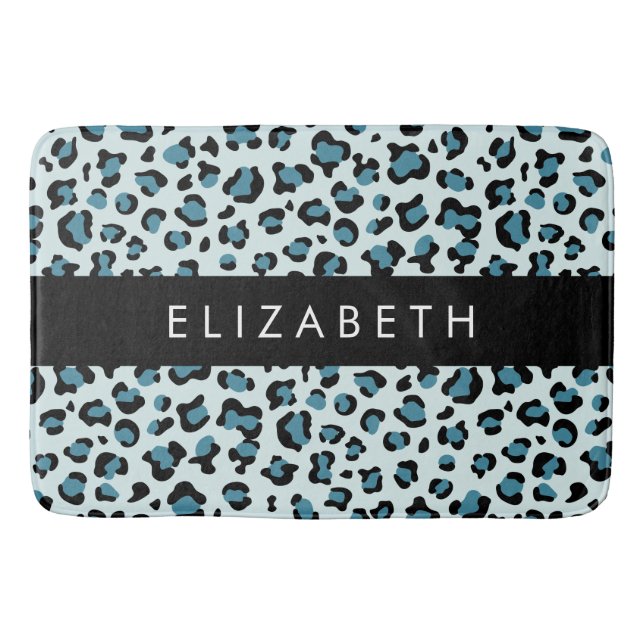 Leopard Print, Spots, Blue Leopard, ditt namn Badrumsmatta (Framsidan)