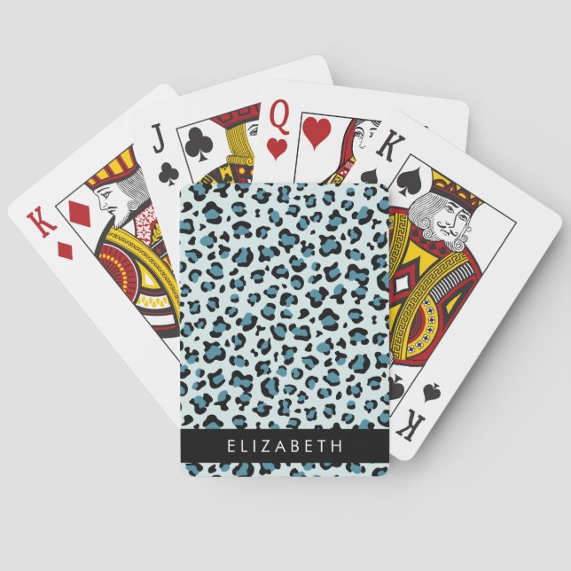 Leopard Print, Spots, Blue Leopard, ditt namn Casinokort (Baksidan)