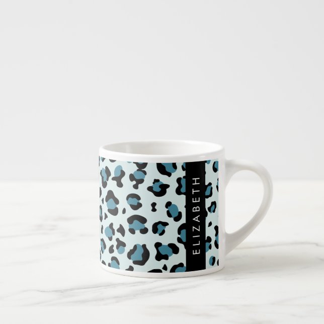 Leopard Print, Spots, Blue Leopard, ditt namn Espressomugg (Höger)