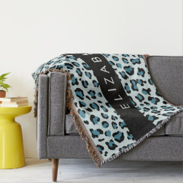 Leopard Print, Spots, Blue Leopard, ditt namn Filt