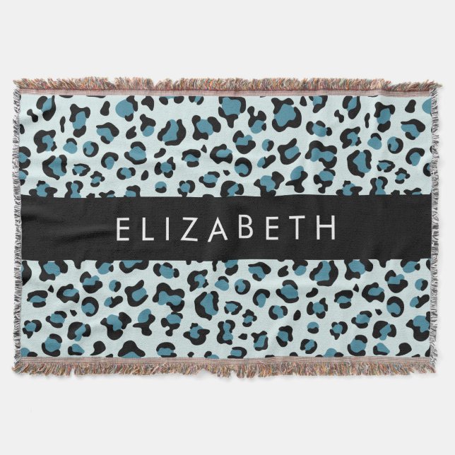Leopard Print, Spots, Blue Leopard, ditt namn Filt (Framsidan)