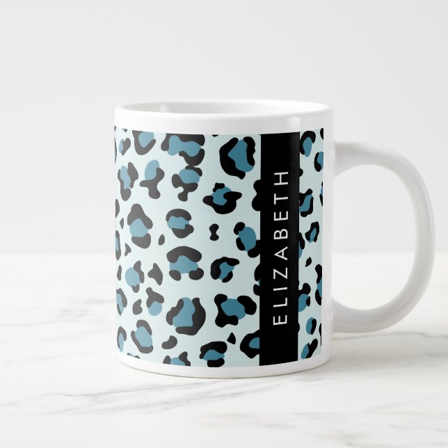 Leopard Print, Spots, Blue Leopard, ditt namn Jumbo Mugg (Höger)
