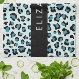 Leopard Print, Spots, Blue Leopard, ditt namn Kökshandduk