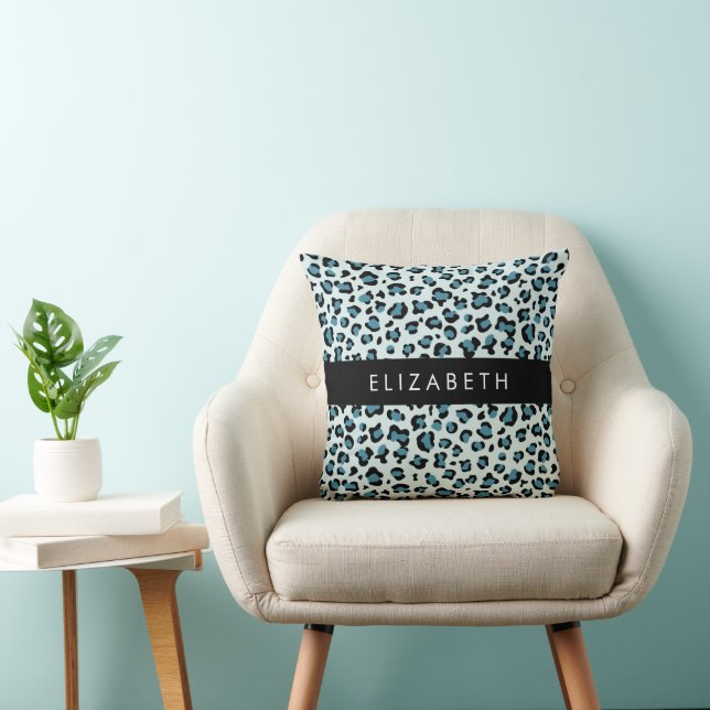 Leopard Print, Spots, Blue Leopard, ditt namn Kudde (Stol)