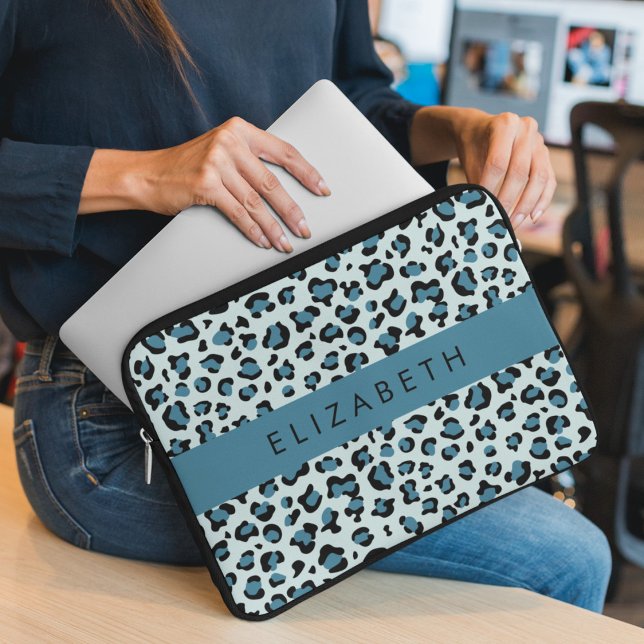 Leopard Print, Spots, Blue Leopard, ditt namn Laptop Fodral (Skapare uppladdad)
