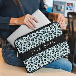 Leopard Print, Spots, Blue Leopard, ditt namn Laptop Fodral