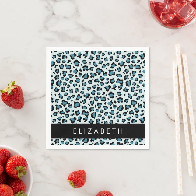 Leopard Print, Spots, Blue Leopard, ditt namn Pappersservett (Insitu)