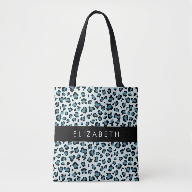 Leopard Print, Spots, Blue Leopard, ditt namn Tygkasse (Framsida)