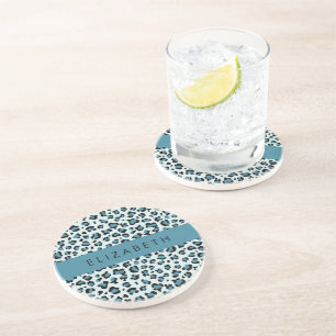 Leopard Print, Spots, Blue Leopard, ditt namn Underlägg
