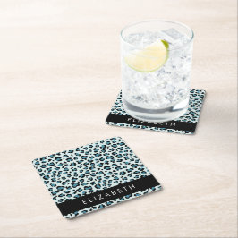 Leopard Print, Spots, Blue Leopard, ditt namn Underlägg Papper Kvadrat