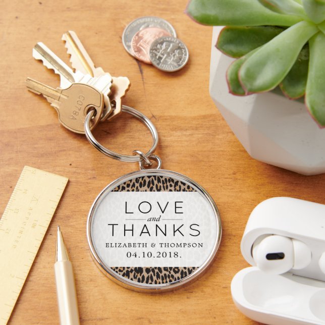 Leopard Print, Spots, Brown Leopard, Bröllop Rund Silverfärgad Nyckelring (Skrivbord)