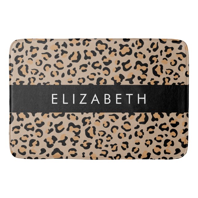 Leopard Print, Spots, Brown Leopard, ditt namn Badrumsmatta (Framsidan)
