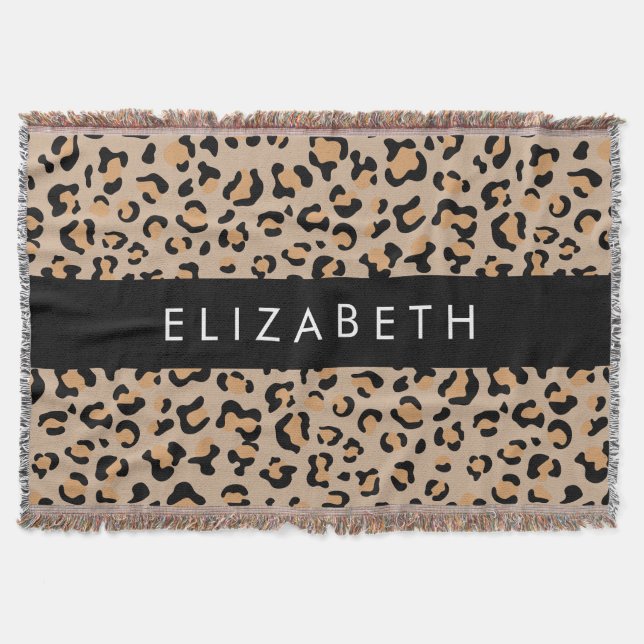 Leopard Print, Spots, Brown Leopard, ditt namn Filt (Framsidan)