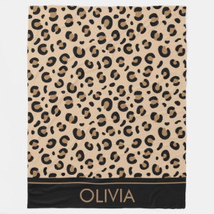 Leopard Print, Spots, Brown Leopard, ditt namn Fleecefilt