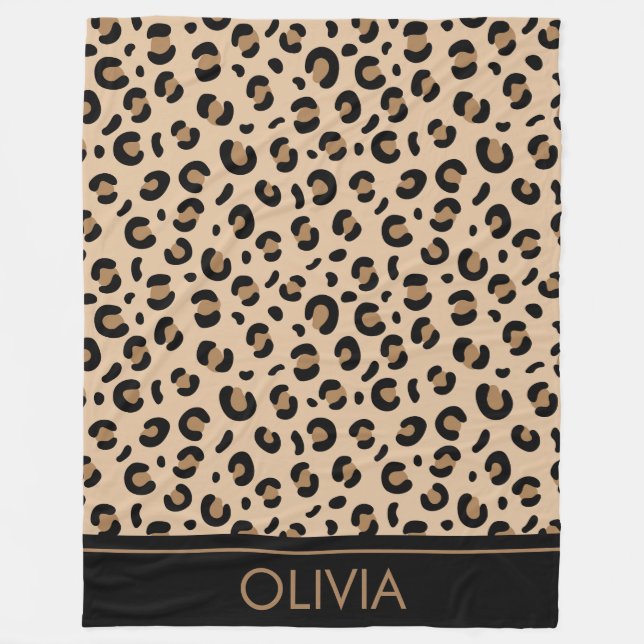 Leopard Print, Spots, Brown Leopard, ditt namn Fleecefilt (Framsidan)