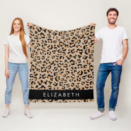 Leopard Print, Spots, Brown Leopard, ditt namn Fleecefilt