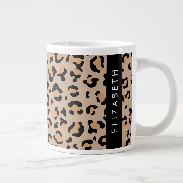 Leopard Print, Spots, Brown Leopard, ditt namn Jumbo Mugg (Höger)